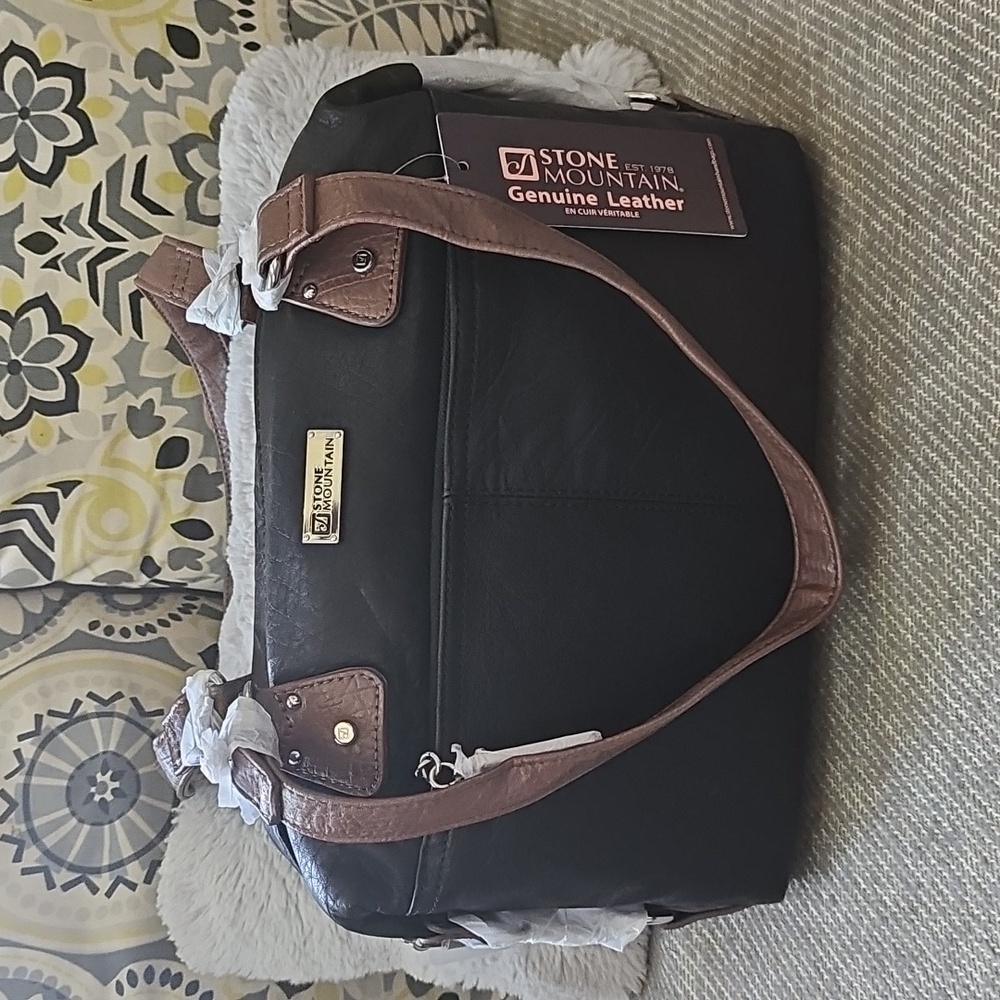 NWT Stone Mountain Long Beach Satchel Purse Leather Shoulder Bag Black - Picture 3 of 13